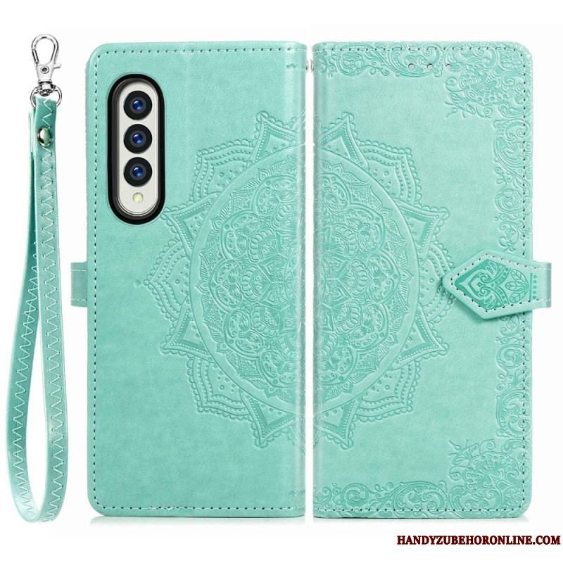 Flip Cover Samsung Galaxy Z Fold 4 Med Snor Middelalderlig Strappy Mandala