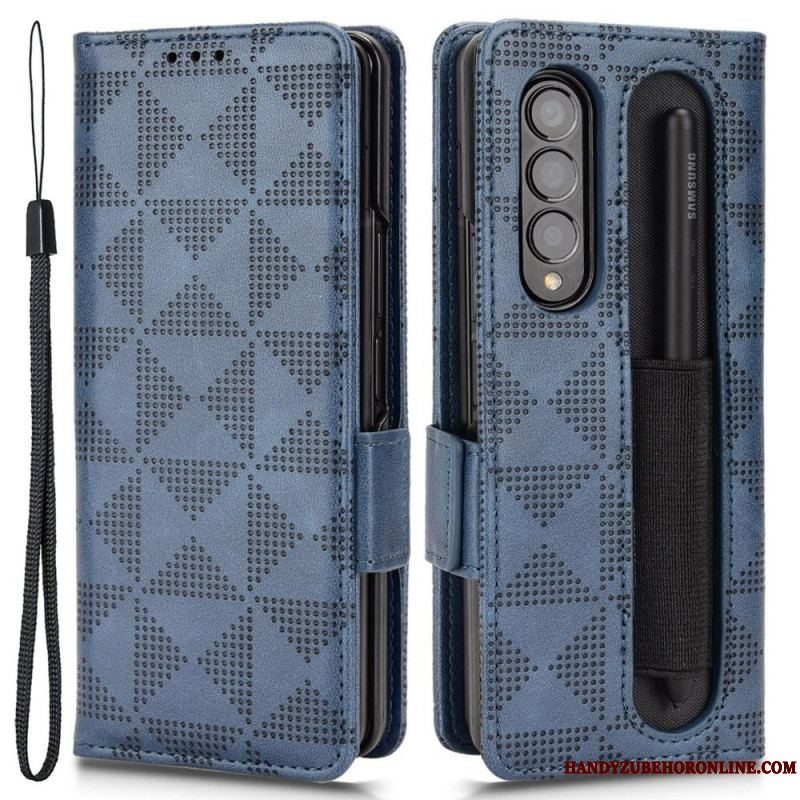 Flip Cover Samsung Galaxy Z Fold 4 Mønster Perforerede Trekanter Lanyard