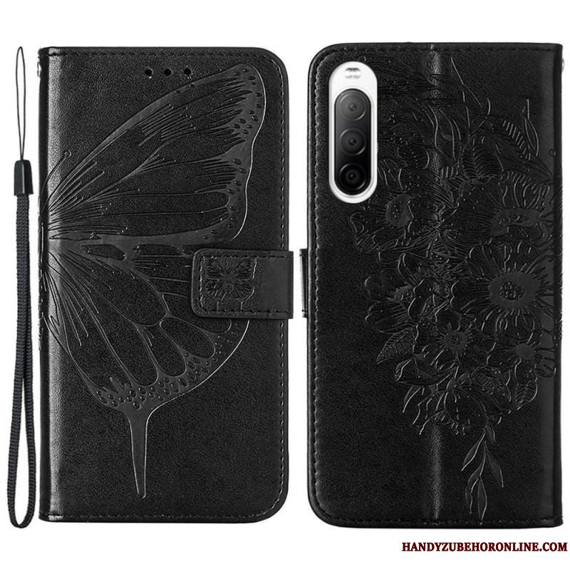 Flip Cover Sony Xperia 10 IV Sommerfugl Med Snor