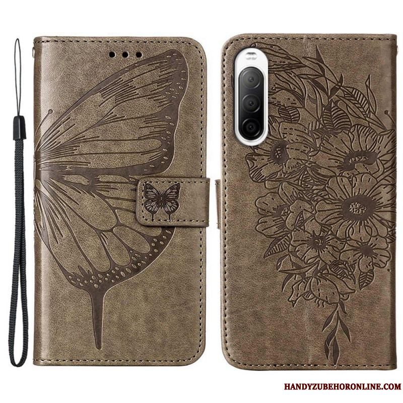 Flip Cover Sony Xperia 10 IV Sommerfugl Med Snor