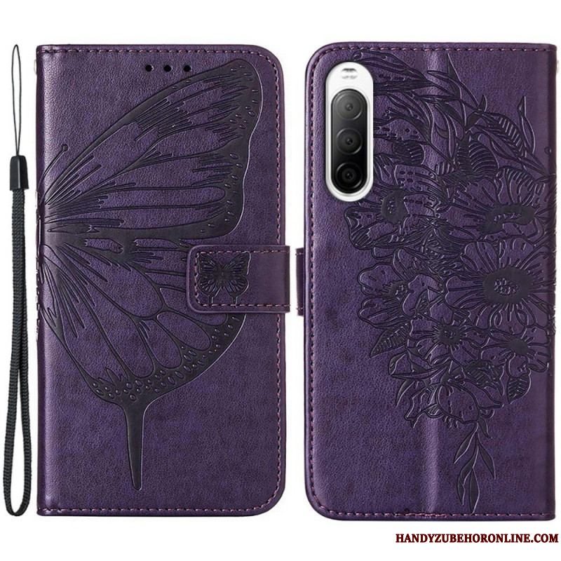 Flip Cover Sony Xperia 10 IV Sommerfugl Med Snor