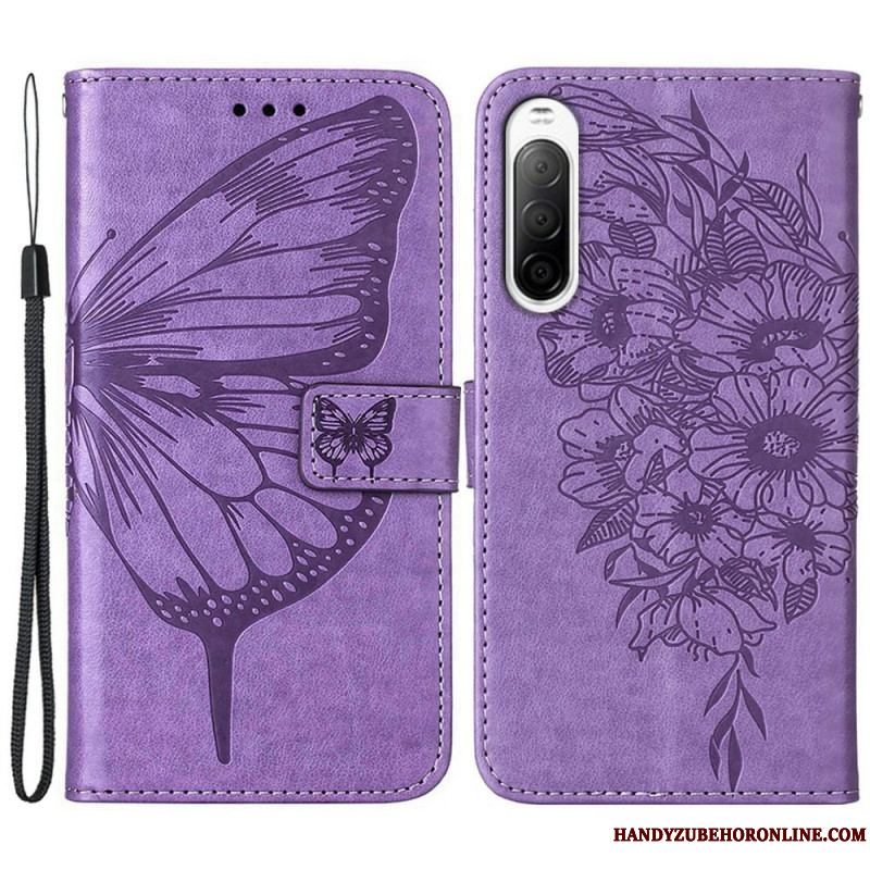 Flip Cover Sony Xperia 10 IV Sommerfugl Med Snor