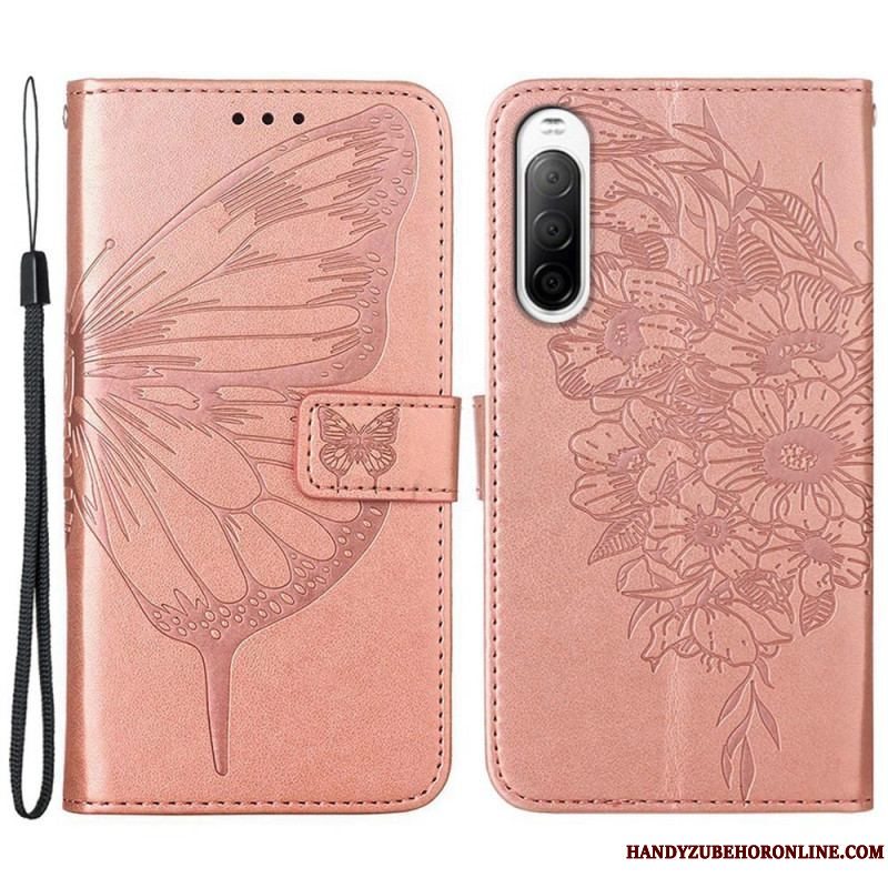 Flip Cover Sony Xperia 10 IV Sommerfugl Med Snor