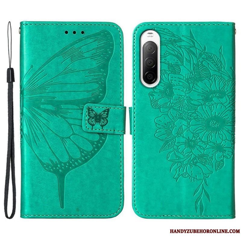 Flip Cover Sony Xperia 10 IV Sommerfugl Med Snor