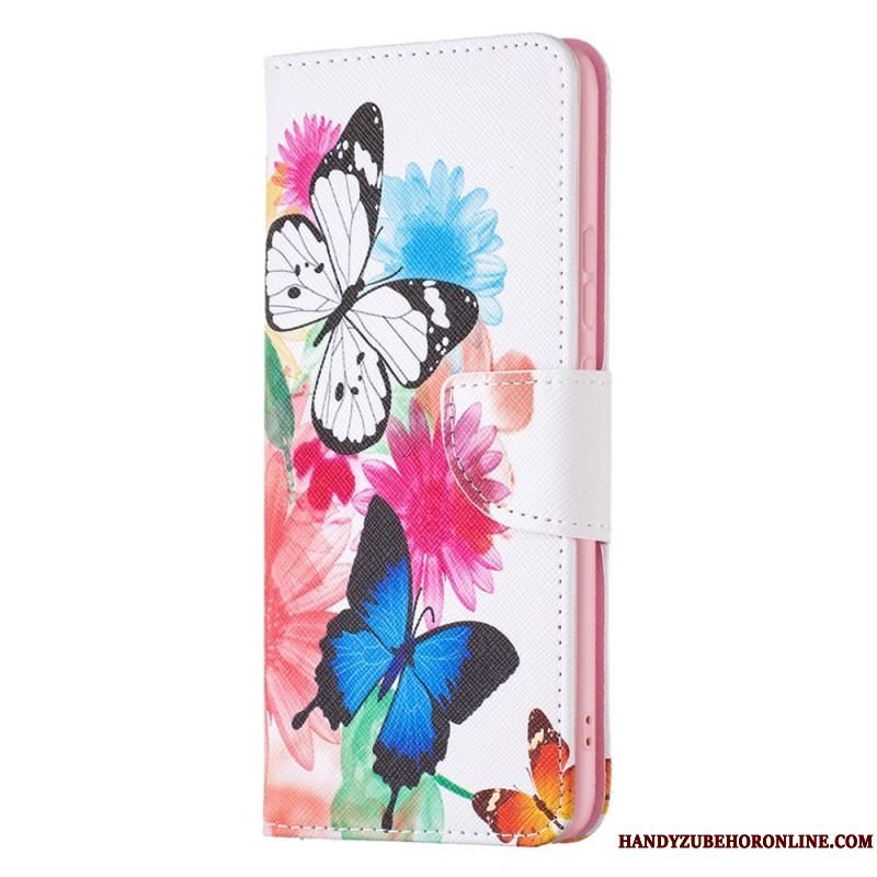 Flip Cover Xiaomi 12 / 12X Malede Sommerfugle Og Blomster