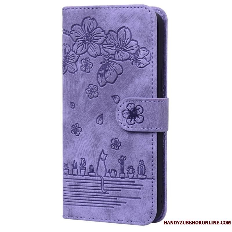 Flip Cover Xiaomi 12 / 12X Med Snor Blomsterstreng Kat