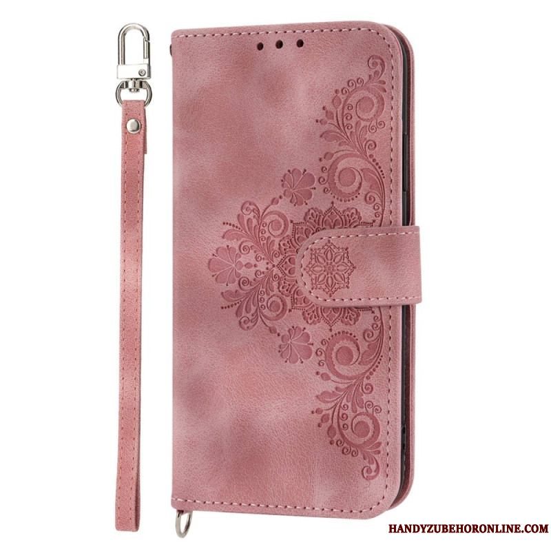 Flip Cover Xiaomi 12 Lite Med Snor Blomsterrem Og Skulderrem