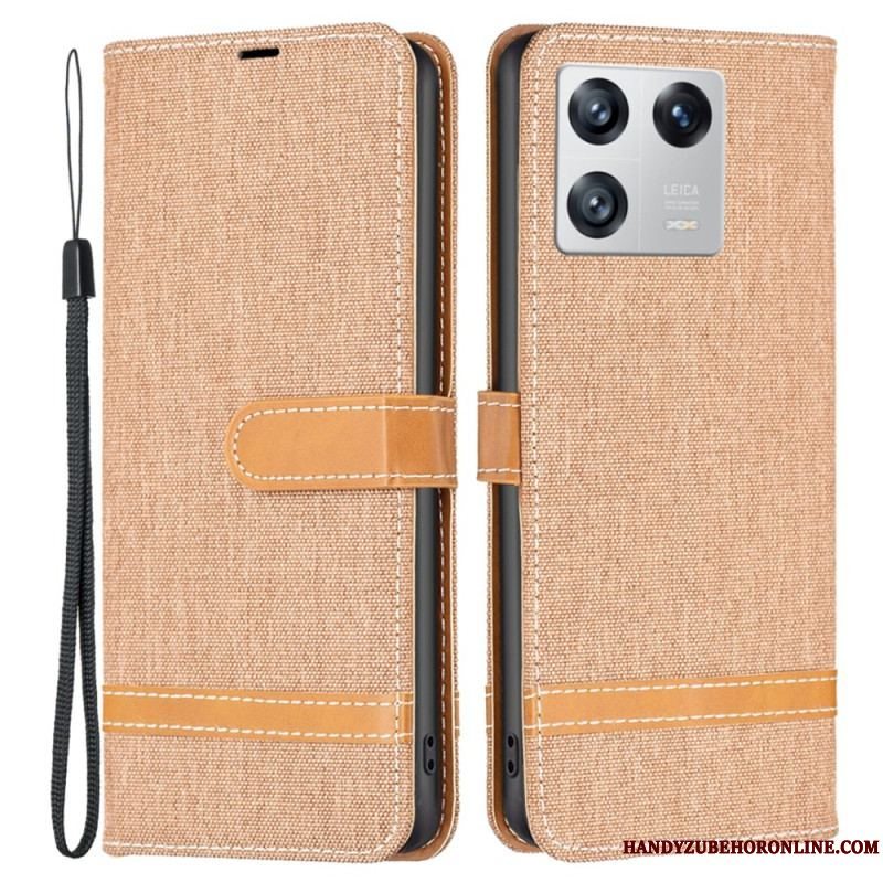 Flip Cover Xiaomi 13 Med Snor Stof- Og Lædereffektrem