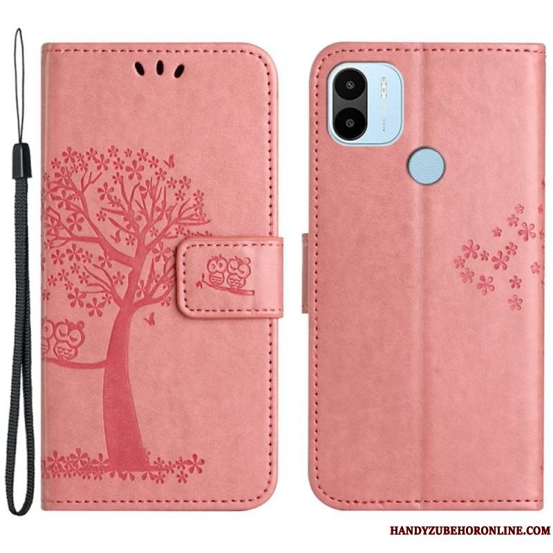 Flip Cover Xiaomi Redmi A1 Med Snor Thong Træ Og Ugler