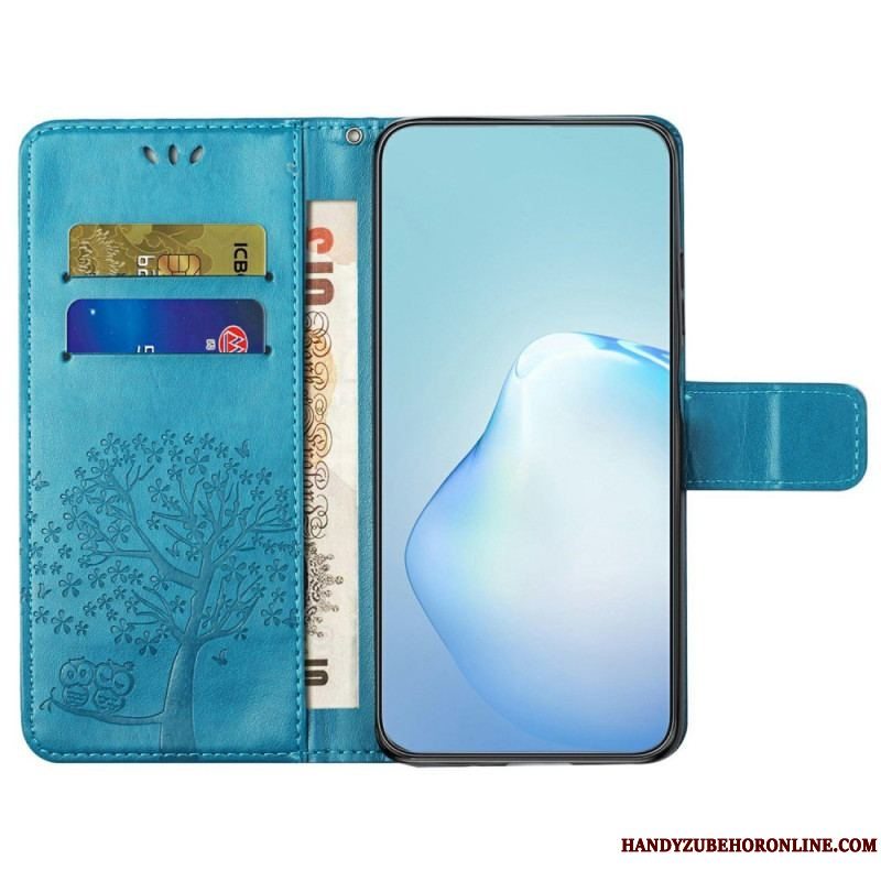 Flip Cover Xiaomi Redmi A1 Med Snor Thong Træ Og Ugler