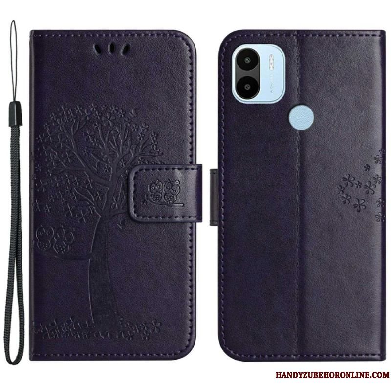 Flip Cover Xiaomi Redmi A1 Med Snor Thong Træ Og Ugler