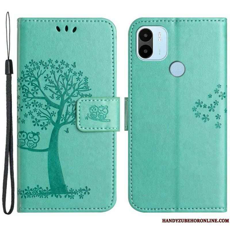 Flip Cover Xiaomi Redmi A1 Med Snor Thong Træ Og Ugler