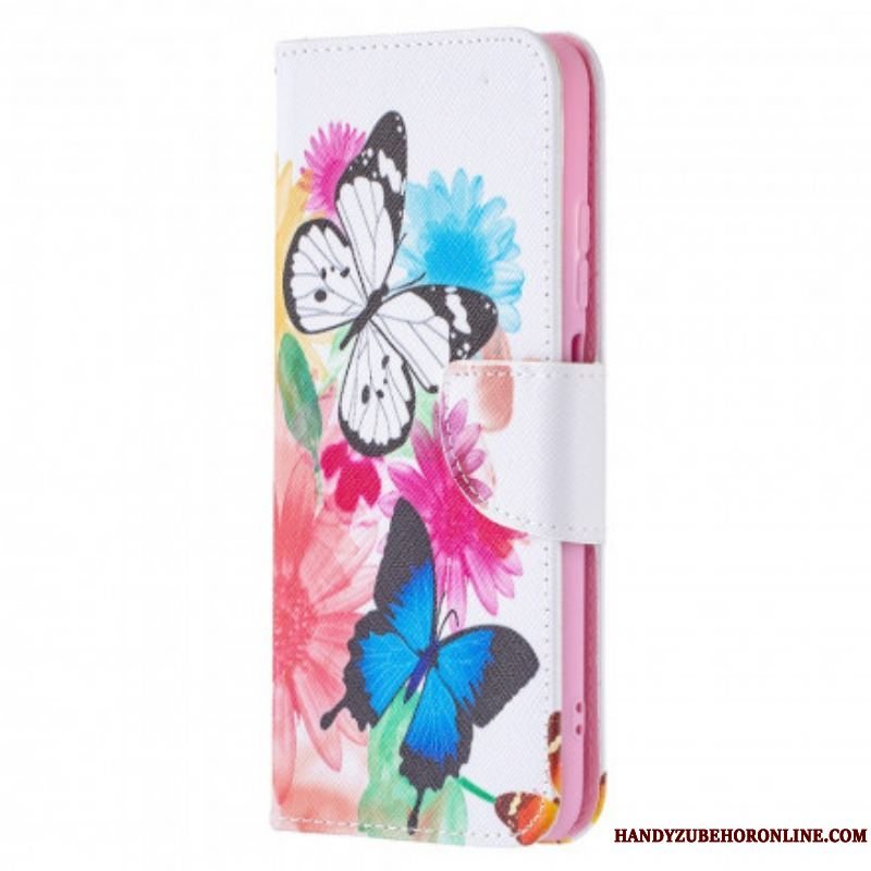 Flip Cover Xiaomi Redmi Note 10 / 10S Malede Sommerfugle Og Blomster