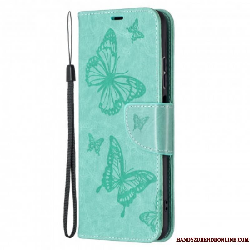 Flip Cover Xiaomi Redmi Note 10 / 10S Med Snor Sommerfugle Trykt Strappy