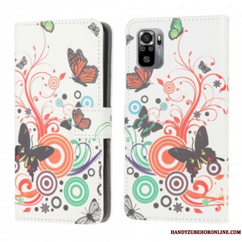 Flip Cover Xiaomi Redmi Note 10 / 10S Sommerfugle Og Blomster