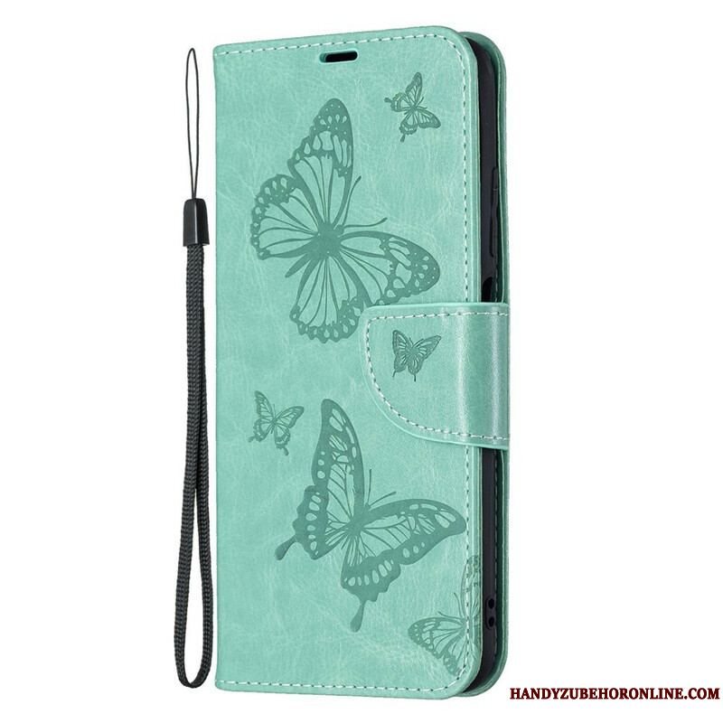 Flip Cover Xiaomi Redmi Note 10 5G Med Snor Sommerfugle Trykt Strappy