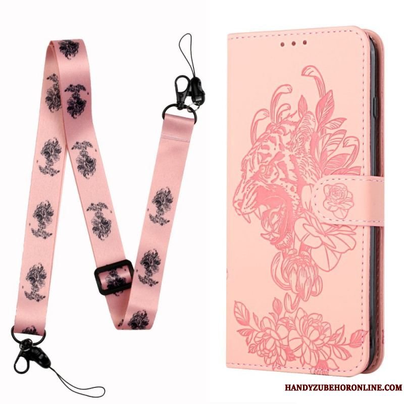 Flip Cover Xiaomi Redmi Note 10 Pro Med Snor Barok Strappy Tiger