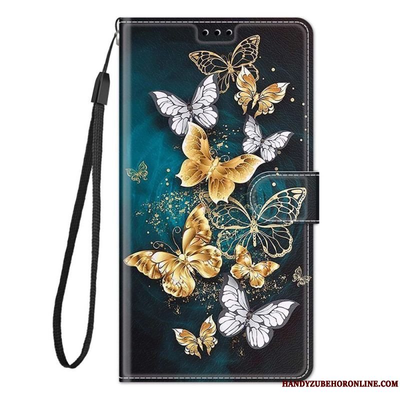 Flip Cover Xiaomi Redmi Note 10 Pro Med Snor Strap Butterflies Fan