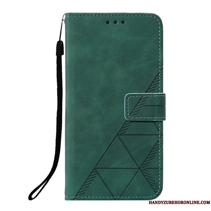 Flip Cover Xiaomi Redmi Note 10 Pro Med Snor Strappy Geometrisk Læderstil