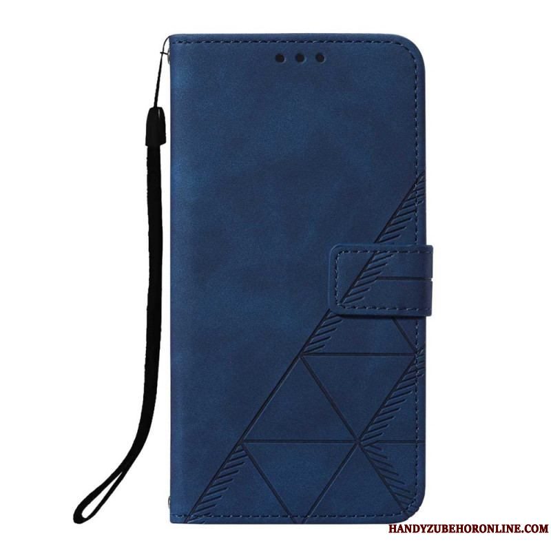 Flip Cover Xiaomi Redmi Note 10 Pro Med Snor Strappy Geometrisk Læderstil