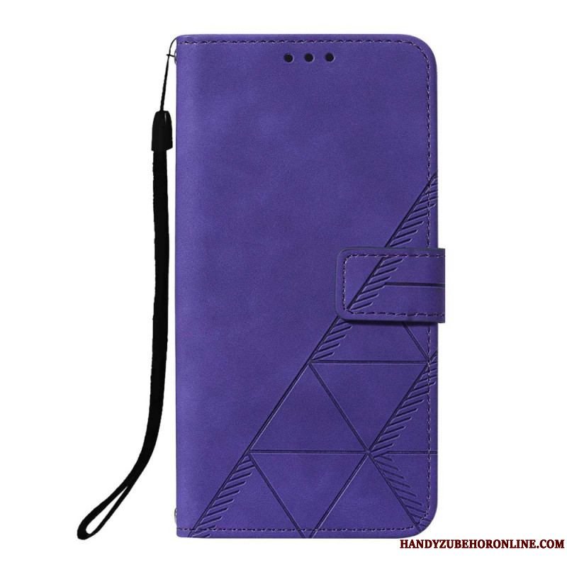 Flip Cover Xiaomi Redmi Note 10 Pro Med Snor Strappy Geometrisk Læderstil