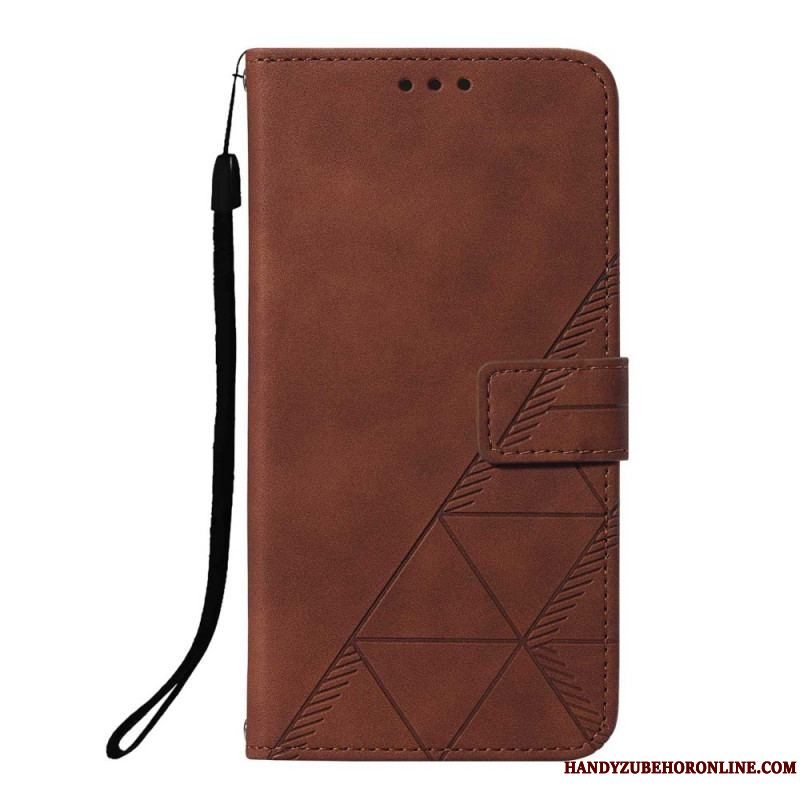 Flip Cover Xiaomi Redmi Note 10 Pro Med Snor Strappy Geometrisk Læderstil