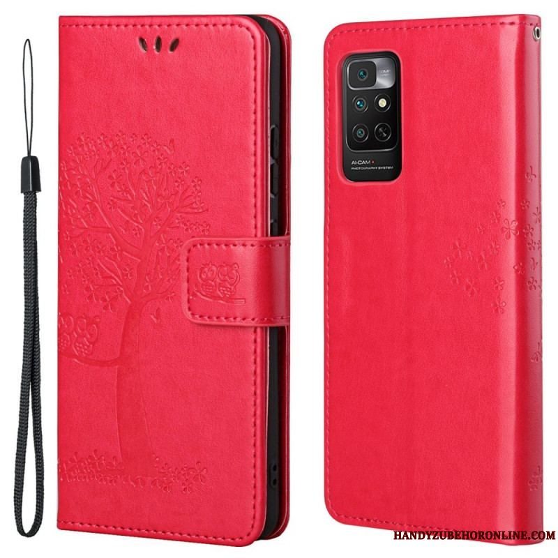 Flip Cover Xiaomi Redmi Note 11 / 11S Med Snor Thong Træ Og Ugler