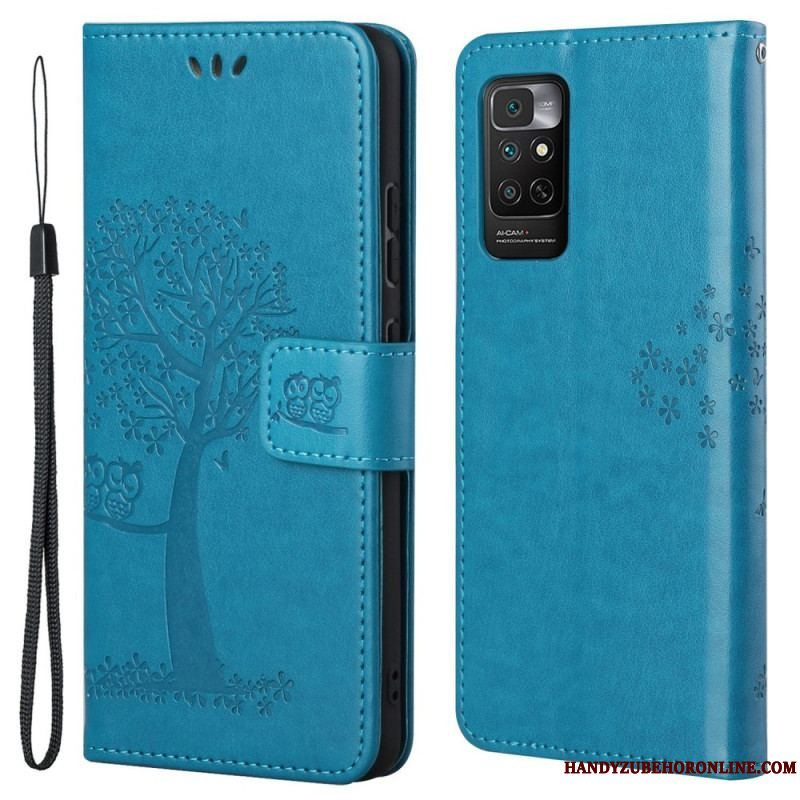 Flip Cover Xiaomi Redmi Note 11 / 11S Med Snor Thong Træ Og Ugler