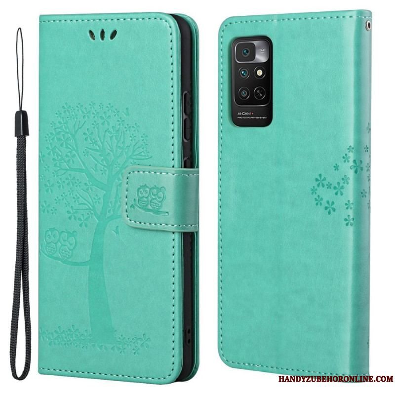 Flip Cover Xiaomi Redmi Note 11 / 11S Med Snor Thong Træ Og Ugler