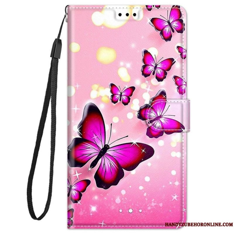 Flip Cover Xiaomi Redmi Note 11 Pro Plus 5G Med Snor Strap Butterflies Fan