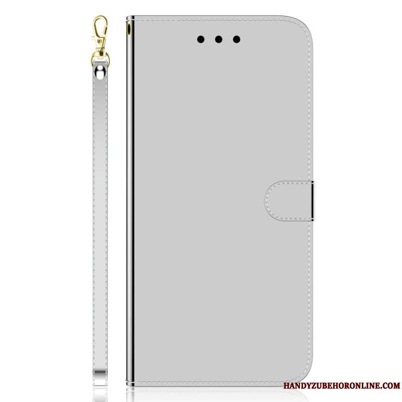 Flip Cover Xiaomi Redmi Note 12 5G Imiteret Spejl Læder Med Rem