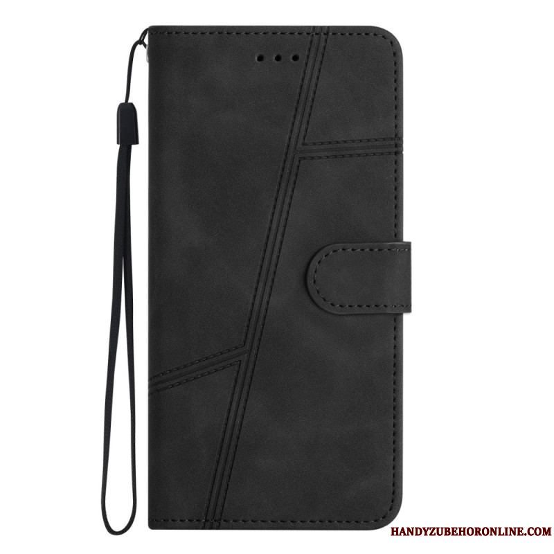 Flip Cover Xiaomi Redmi Note 12 5G Med Snor Strappy Geometrisk Læderstil