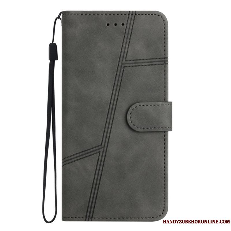 Flip Cover Xiaomi Redmi Note 12 5G Med Snor Strappy Geometrisk Læderstil