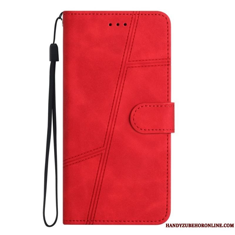 Flip Cover Xiaomi Redmi Note 12 5G Med Snor Strappy Geometrisk Læderstil