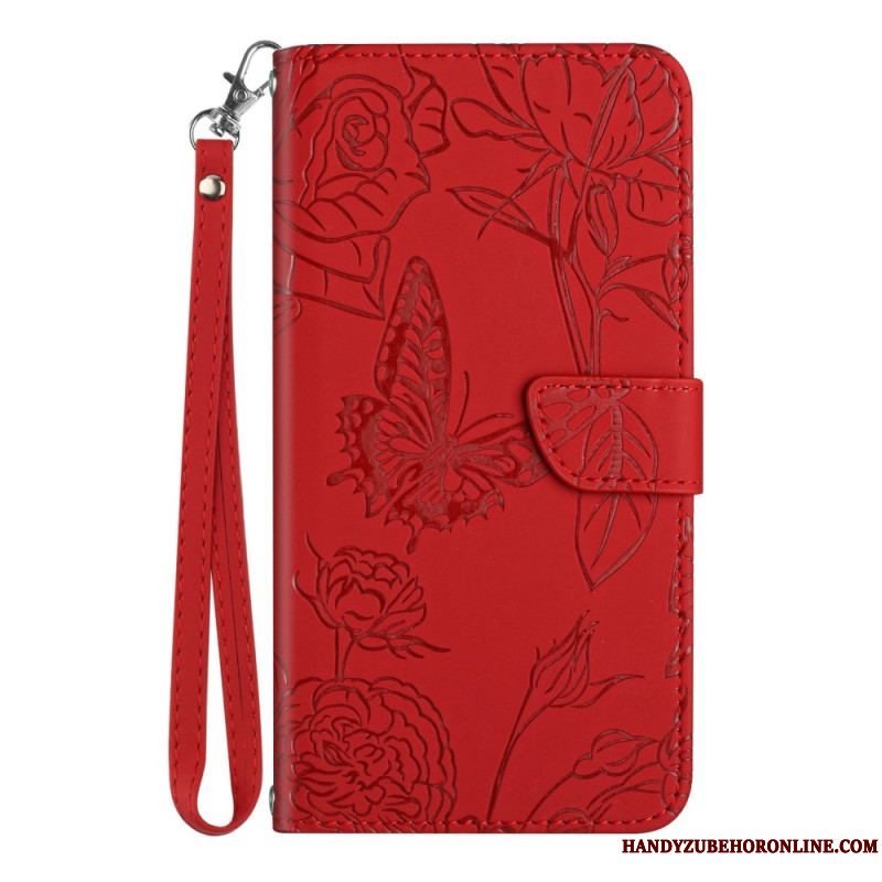 Flip Cover Xiaomi Redmi Note 12 Pro Sommerfugle Og Snor