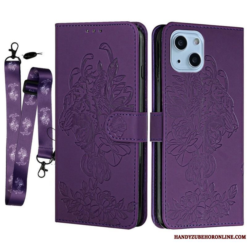 Flip Cover iPhone 13 Mini Med Snor Barok Strappy Tiger