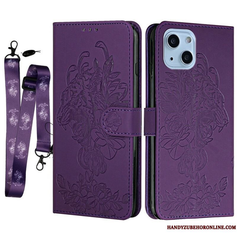 Flip Cover iPhone 13 Mini Med Snor Barok Strappy Tiger