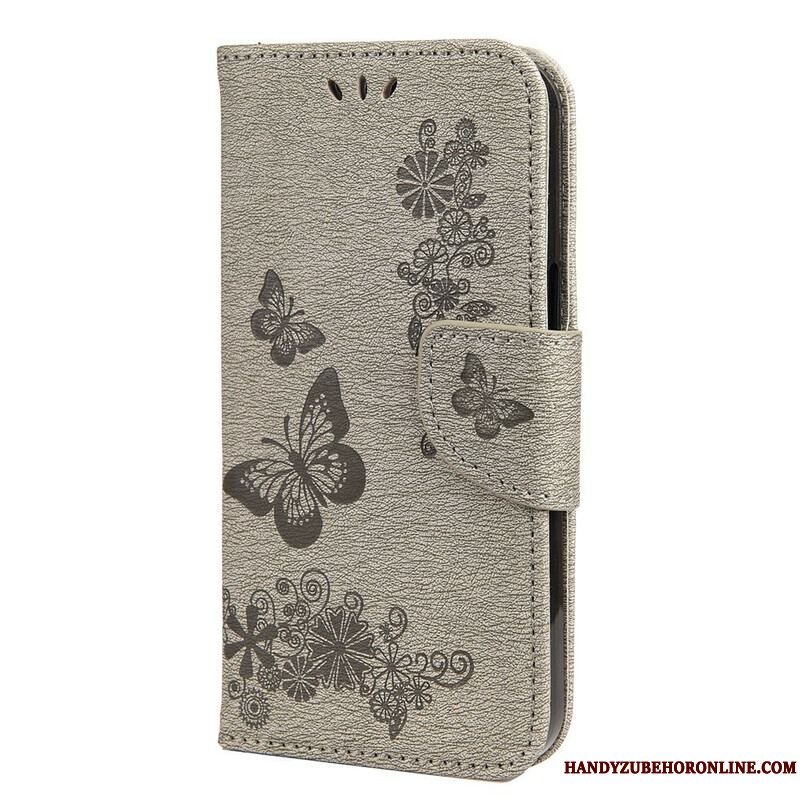 Flip Cover iPhone 13 Mini Med Snor Pragtfulde Stropsommerfugle