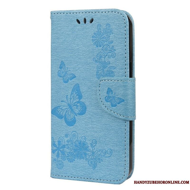 Flip Cover iPhone 13 Mini Med Snor Pragtfulde Stropsommerfugle