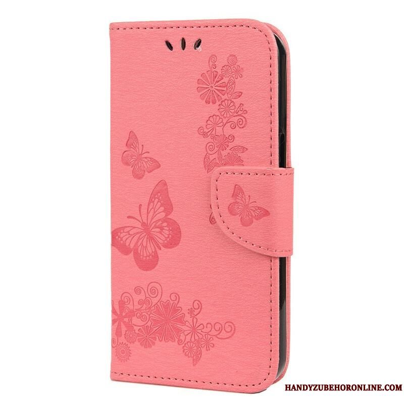 Flip Cover iPhone 13 Mini Med Snor Pragtfulde Stropsommerfugle