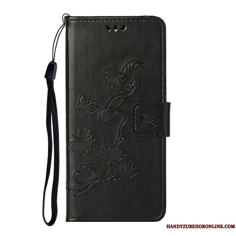 Flip Cover iPhone 13 Pro Med Snor Sommerfugle Og Blomsterrem