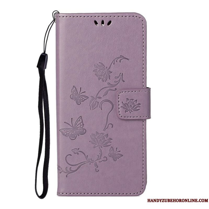 Flip Cover iPhone 13 Pro Med Snor Sommerfugle Og Blomsterrem