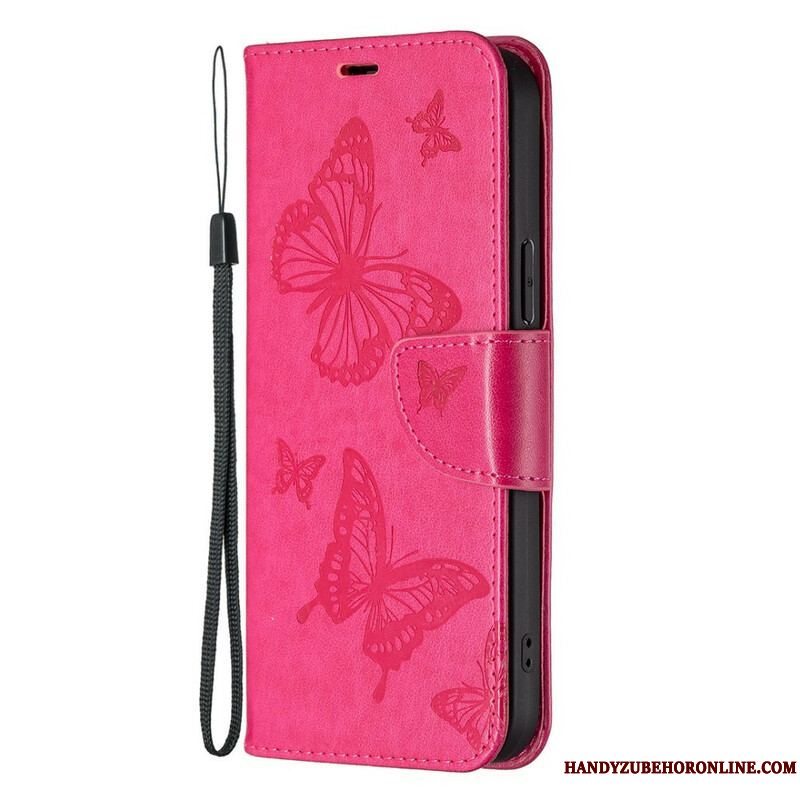 Flip Cover iPhone 13 Pro Med Snor Sommerfugle Trykt Strappy