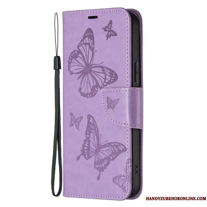 Flip Cover iPhone 13 Pro Med Snor Sommerfugle Trykt Strappy