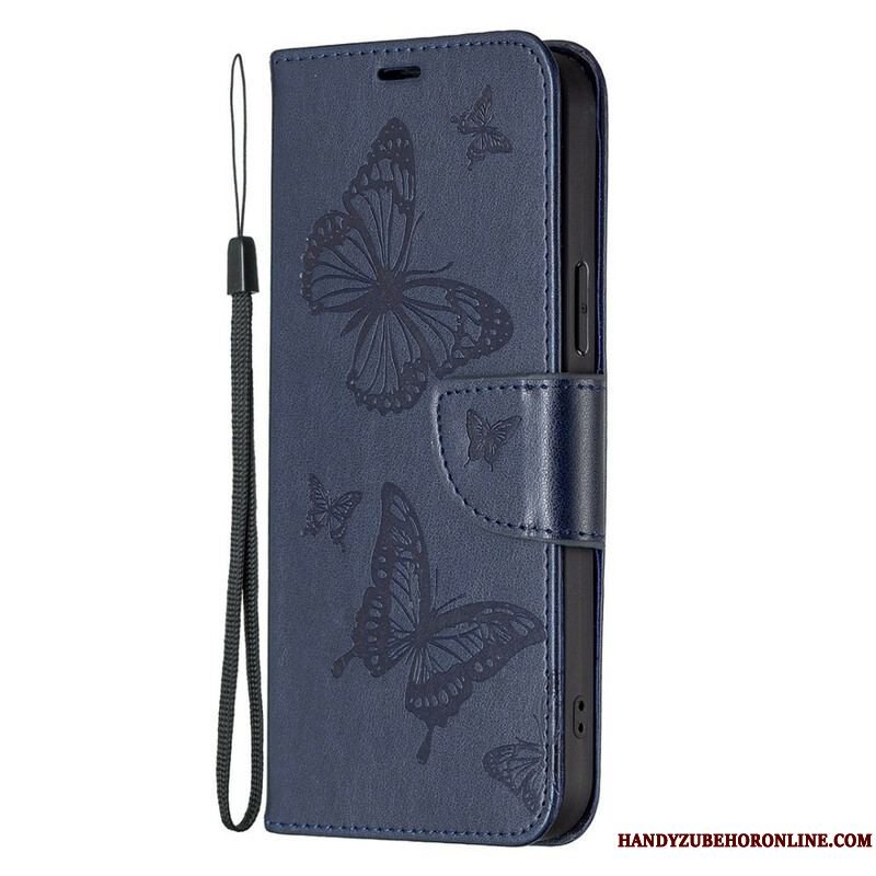 Flip Cover iPhone 13 Pro Med Snor Sommerfugle Trykt Strappy