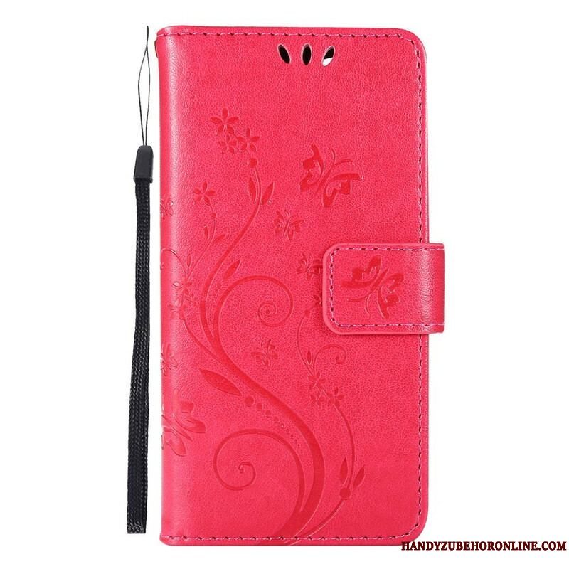 Flip Cover iPhone 13 Pro Med Snor Strappy Grafiske Blomster