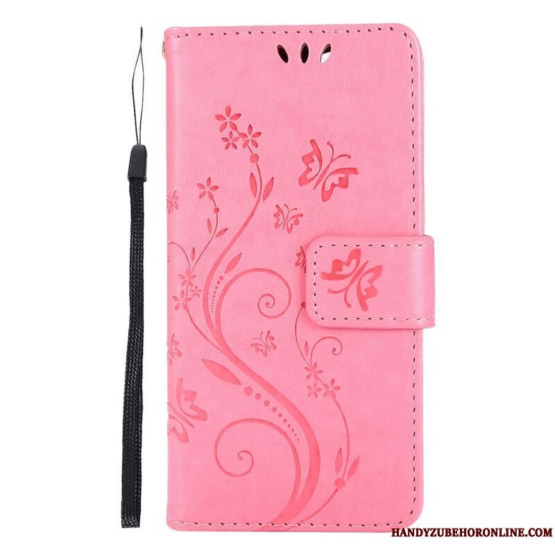 Flip Cover iPhone 13 Pro Med Snor Strappy Grafiske Blomster