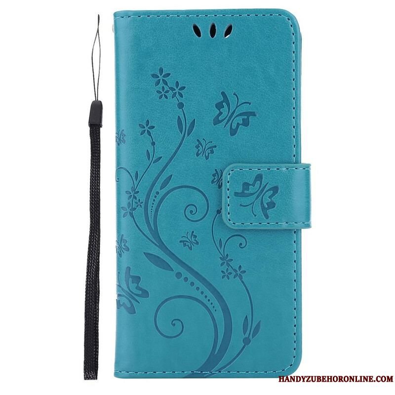 Flip Cover iPhone 13 Pro Med Snor Strappy Grafiske Blomster