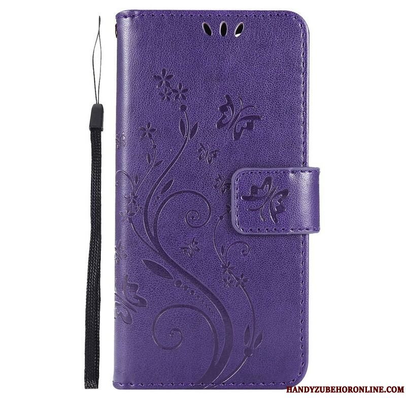 Flip Cover iPhone 13 Pro Med Snor Strappy Grafiske Blomster