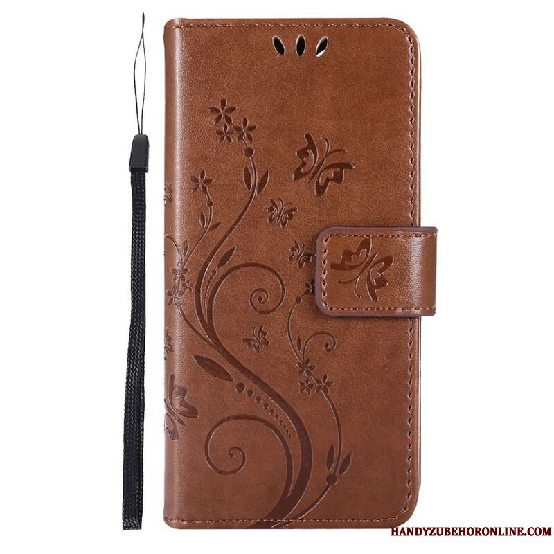 Flip Cover iPhone 13 Pro Med Snor Strappy Grafiske Blomster